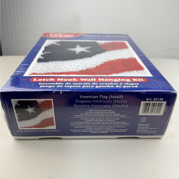 J & P Coats American Flag (Motif) Latch Hook Wall Hanging Kit 12 X 12 NIB Sealed - Picture 2 of 4